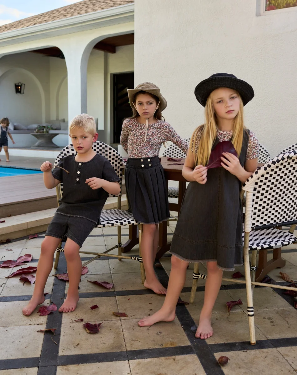 AS new SS26 black denim collection 100% cotton high quality denim fabric kids family matching brother sister clothing