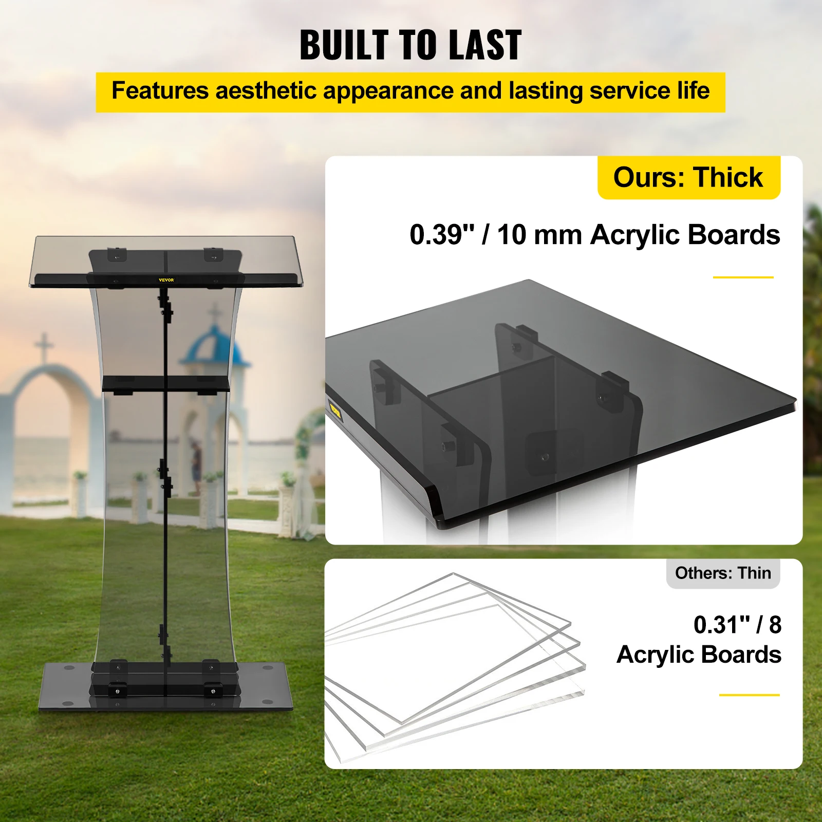 VEVOR 47" Clear Podium Stand Floor-Standing Acrylic Podium Lectern W/ Reading Surface & Storage Shelf  for Church Office School