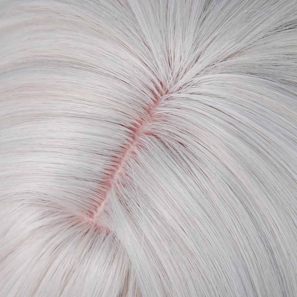 Short Straight White Synthetic Wigs with Bangs Long Double Ponytail Clip Anime Game Cosplay Fluffy Wig for Daily Party view 5