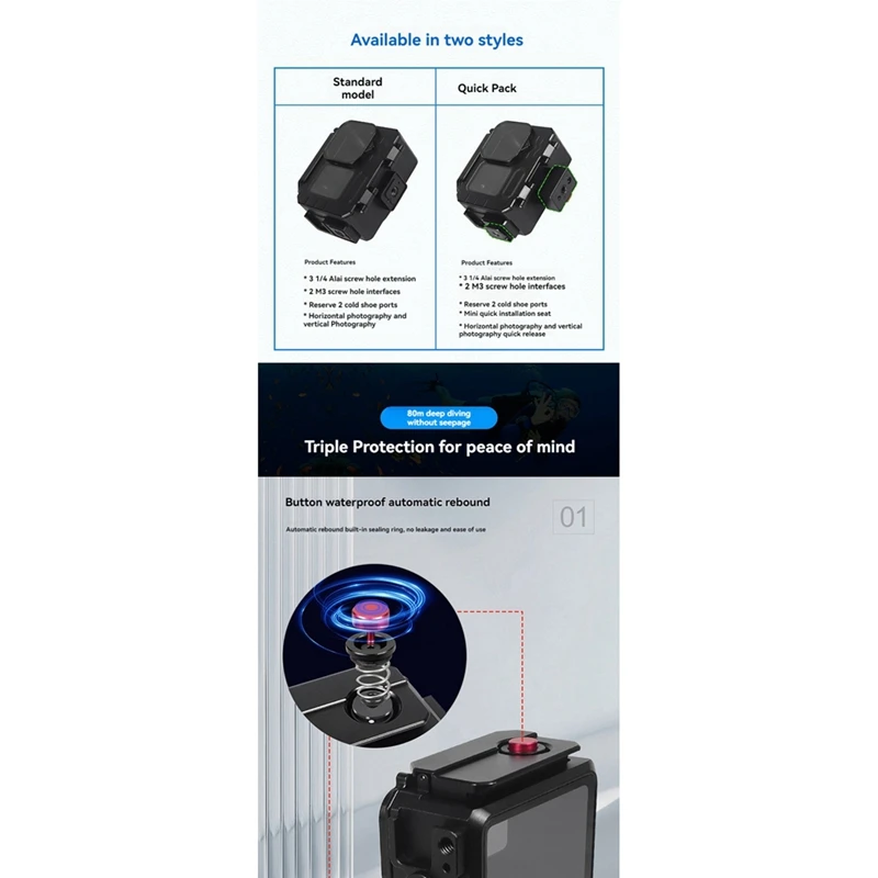 ABSQ-80M 방수 케이스 알루미늄 프레임 보호 케이스 Gopro13 액션 카메라 용 Gopro12/11/10 용 수중 다이빙 하우징