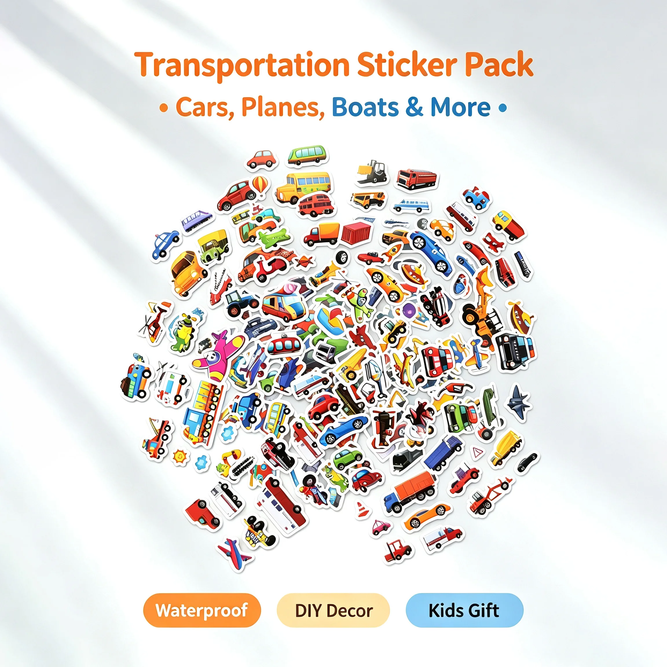 Vehicle Bubble Stickers, Children's Cartoon Trucks, Airplanes, Buses, Waterproof Decals, Decoration for Planners, Water Bottles, and Notebooks