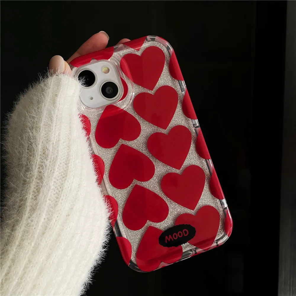 Cute Love Red Heart Coque Phone Case for Iphone 13 14 Pro Max 12 15 Pro Max 11 Shockproof Cover Bumper Capa for Women