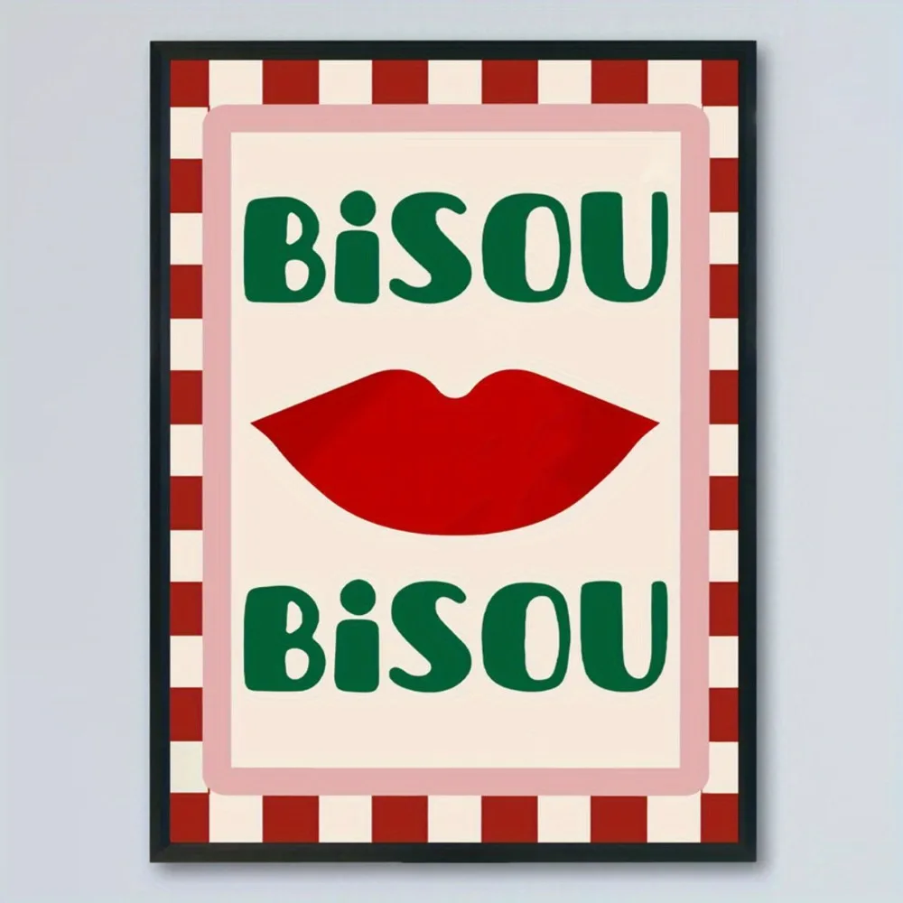 ملصق مؤطر لفن الشفاه الأحمر Bisou Bisou ، لوحة قماشية كلاسيكية حديثة لغرفة النوم وغرفة المعيشة والمطبخ والديكور الفني #4