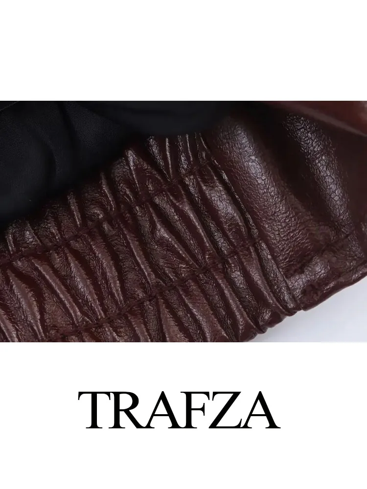 

TRAFZA женское осеннее новое модное облегающее кожаное блестящее пальто с длинными рукавами, женское локомотивное ветровое свободное повседневное элегантное пальто