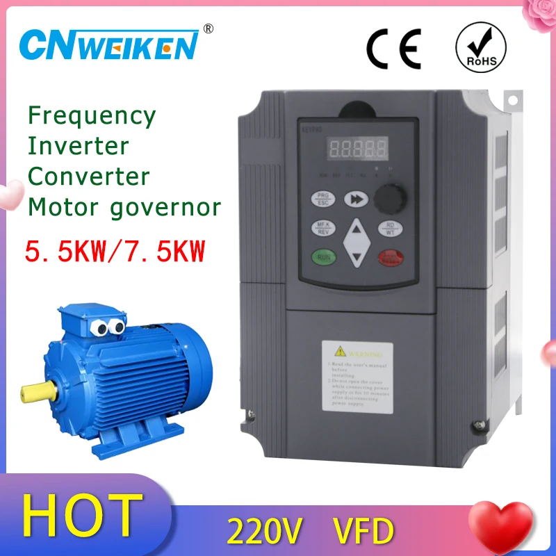 Conversor de Acionamento de Freqüência Variável para Controle de Velocidade do Motor Vfd 220v 380v Saída Phase 5.5kw 7.5kw 220v Monofásico