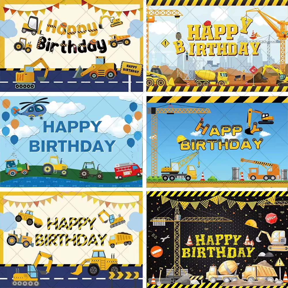 

Construction Team Excavator Car Theme Engineering Vehicles Birthday Party Decoration Background Prop Baby Shower Supplies Gifts