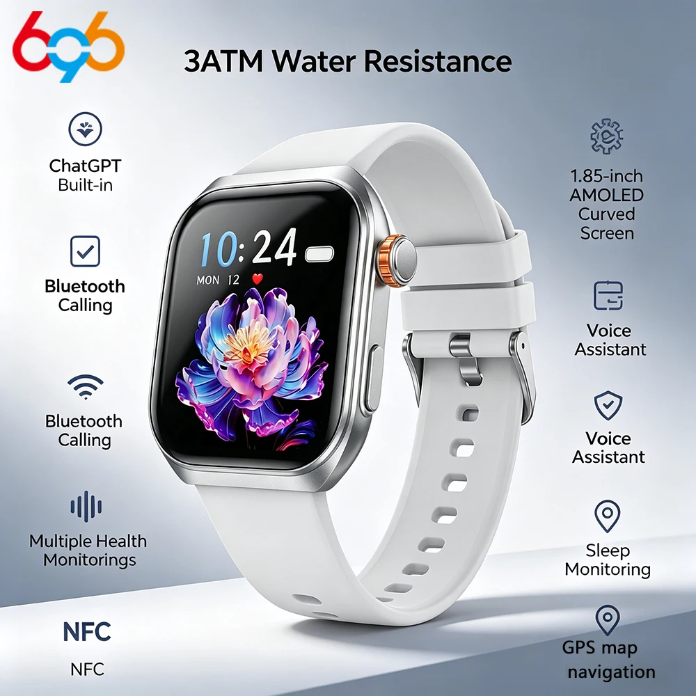 Blue Tooth Call Outdoor Clock Sleep Heart Rate Health Waterproof Smartwatch NFC GPS Men Women Smart Watch AMOLED Screen Sports