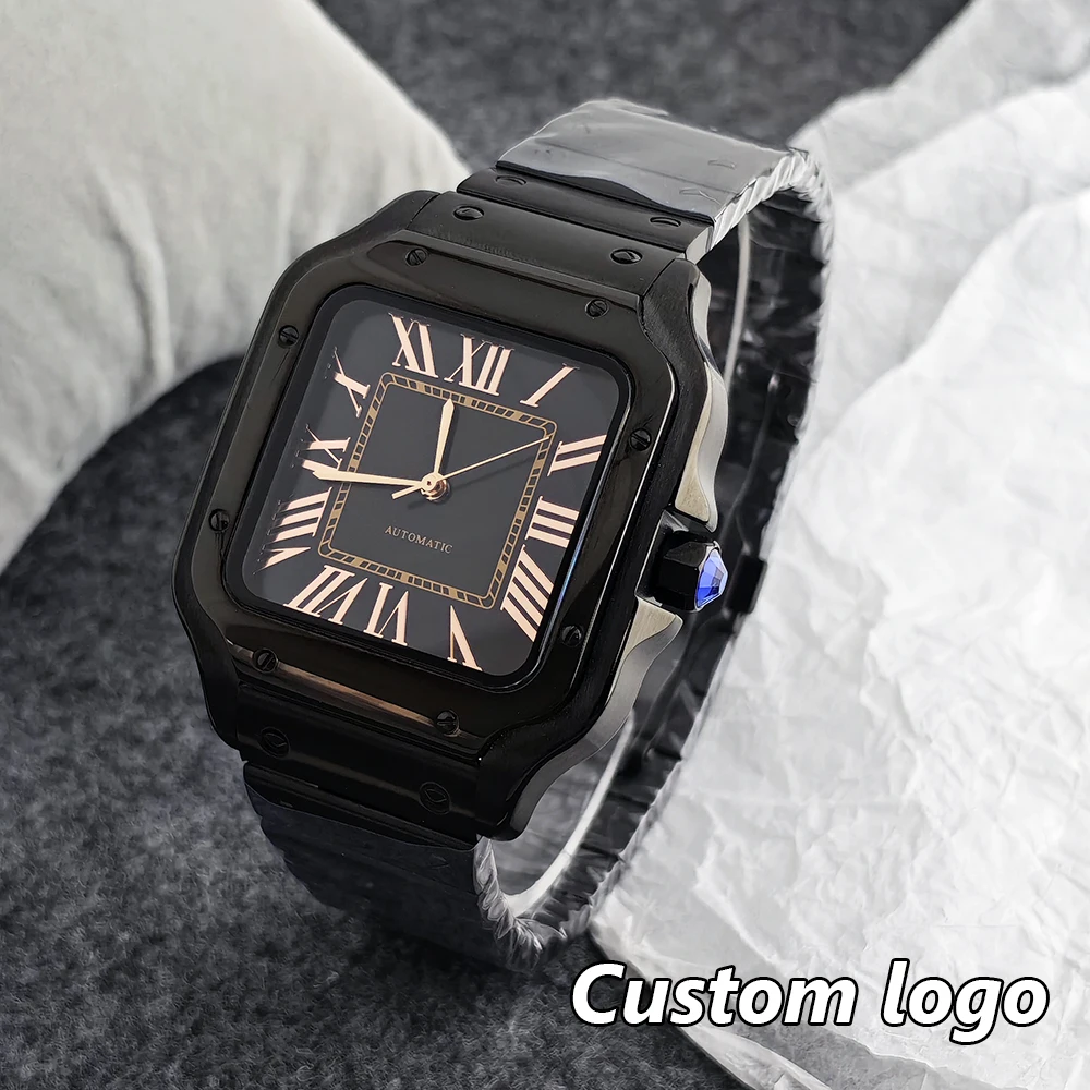 ساعة NH35 38 ملم ساعة سوداء فاخرة بشعار مخصص قرص وردي أسود مناسبة لملحقات ساعة الحركة NH35 #1