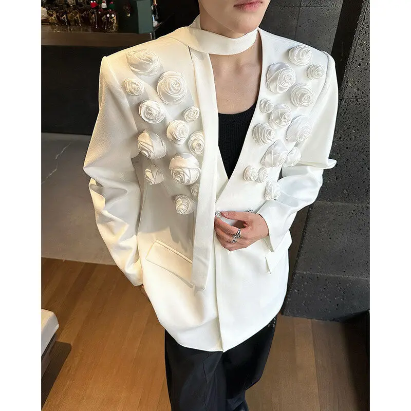 

Men's Autumn Faion Heavy Work V-ne oulder Pad Suit Jaet with Sa Design Ele Dr Suit Polyester Fiber