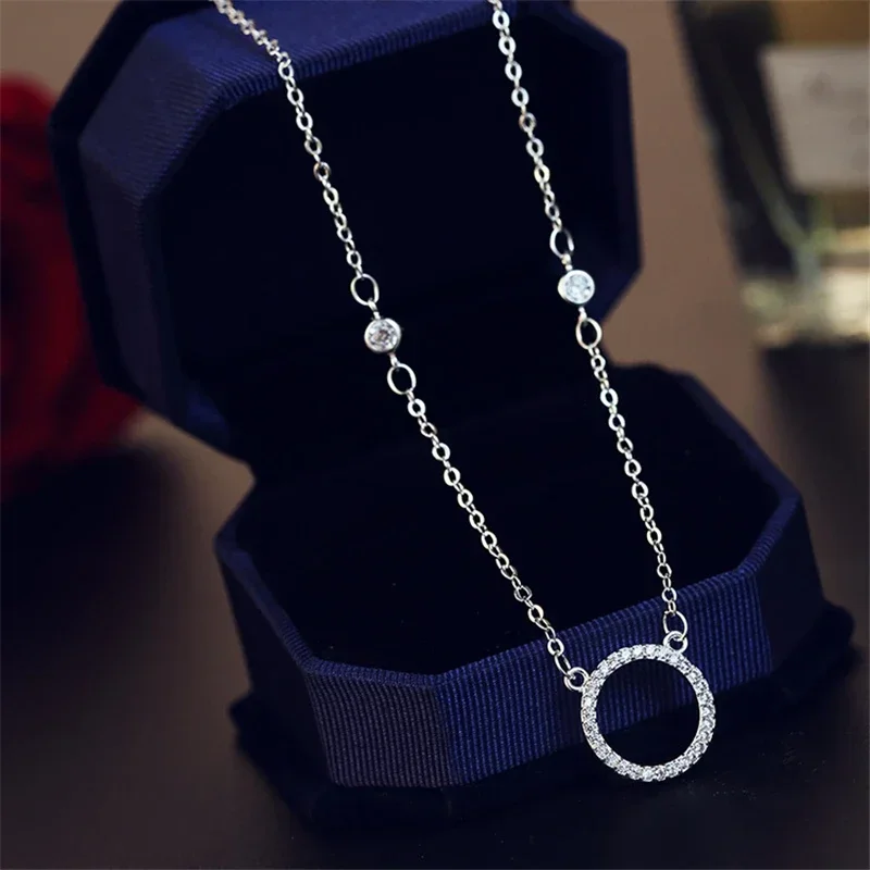 

100% S925 Silver Necklace Round Pendants Female Clavicle Chain Sterling Colgantes De Bizuteria 925 Gemstone Pendant Bizuteria