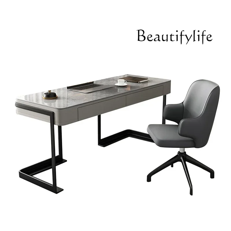 

Nordic high-end rock slab desk home solid wood simple desk
