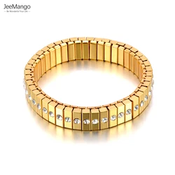 JeeMango 316L Stainless Steel CZ Crystal Elasticity Chain Bracelets For Women Real Gold Plated Trendy Waterproof Jewelry JB23138