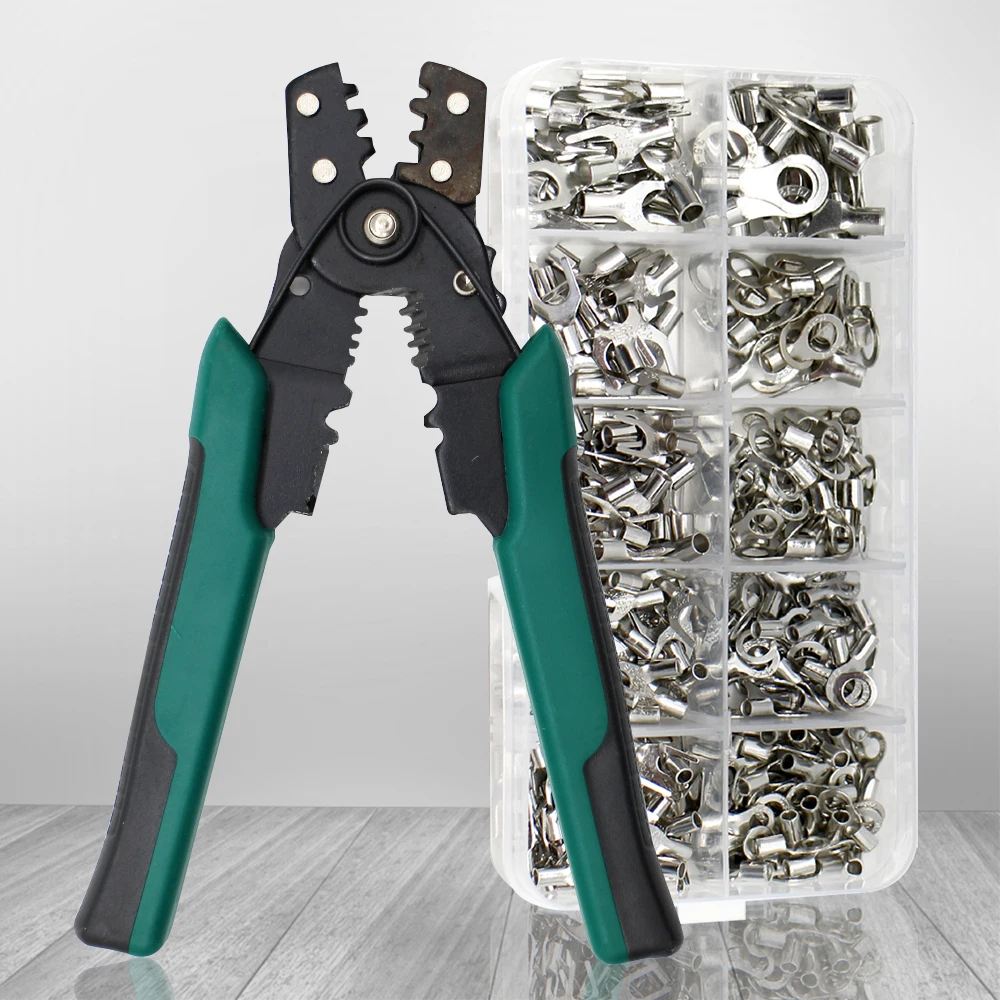 Crimp Terminal+Pliers 320 PCS Boxed Cold Pressed Terminal,U Shaped,O Shaped,Wire Connector,0.5-4mm²,Electrical Brass Terminals