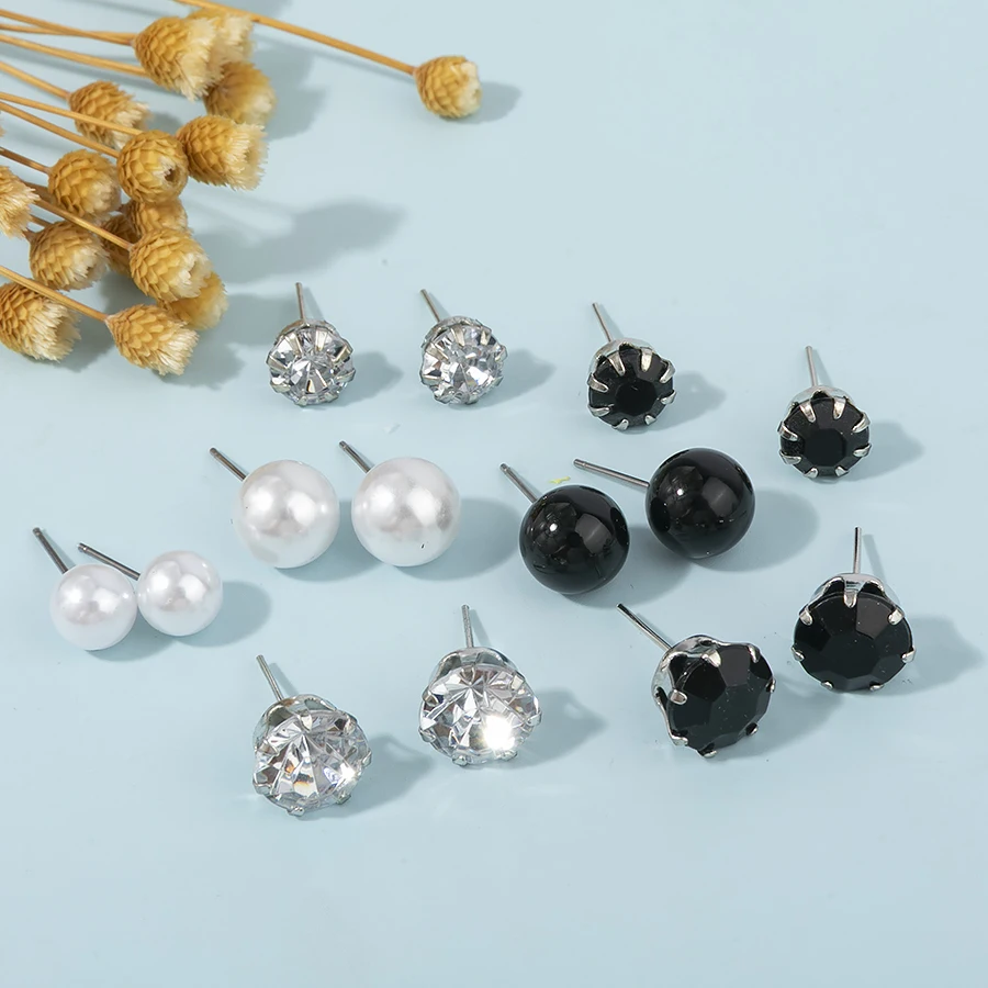 sansango 20Pairs/set Ball Round Simulated Pearl Crystal Stud Earrings Set For Women Girls Gifts Metal Earrings Jewelry Gifts