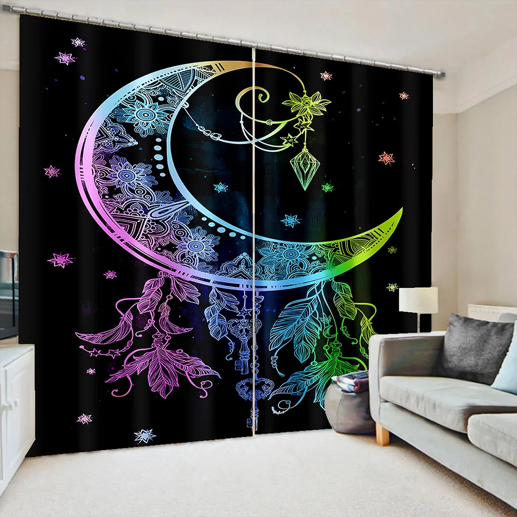 Custom black moon curtains Customized 3D Blackout Curtains Living Room Bedroom Hotel Window