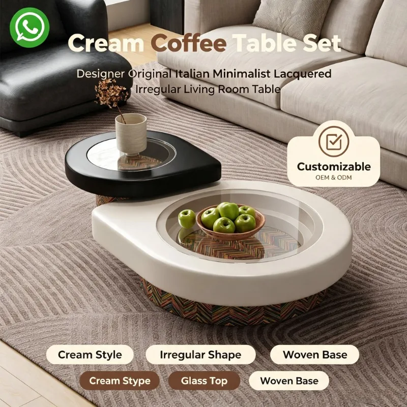 Designer Original Irregular Nested Coffee Table Set, Lacquered Italian Minimalist Tea Table for Small Living Room Household
