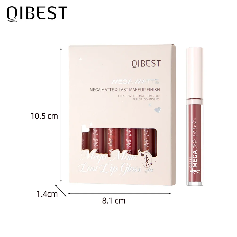 QIBEST Matte Lipgloss Make-up Sets Waterdichte Vloeibare Lipstick Paars Rode Lip Tint Blijvende Lip Glazuur Vlek 6 Kleuren Cosmetische Kits