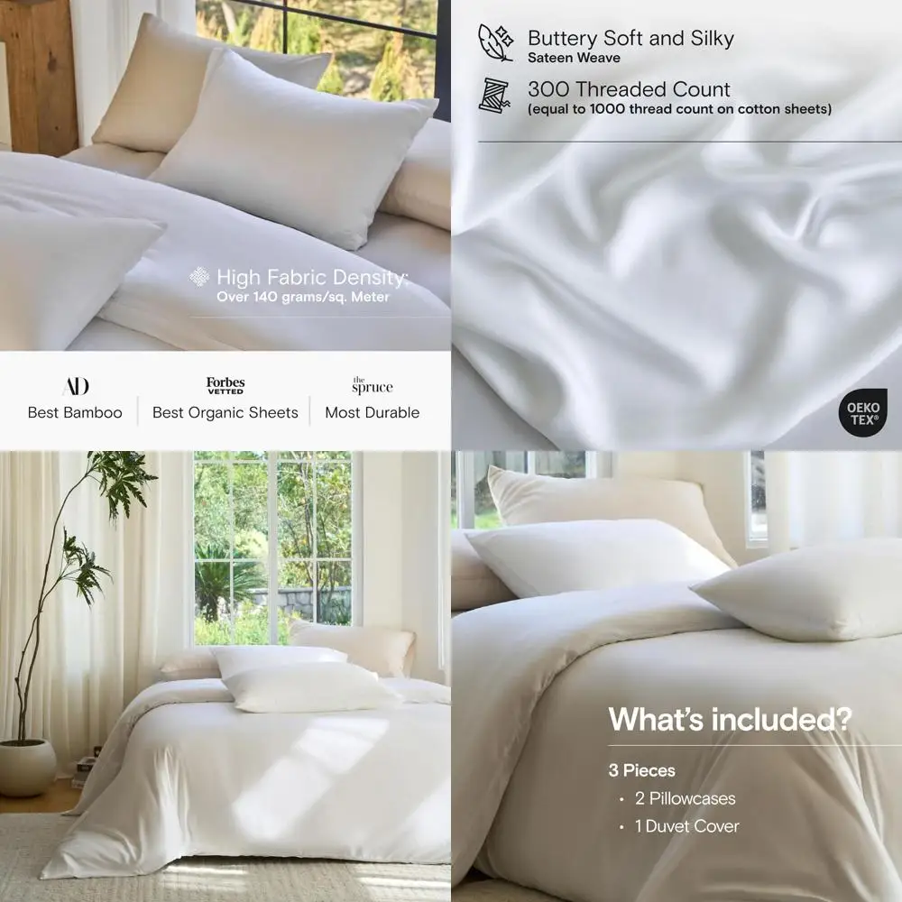 

DOZ Duvet Cover Set, 100% Viscose derived from Bamboo, Organically Grown, Buttery Soft, Cooling Duvet Covers, High GSM, 1 Duvet