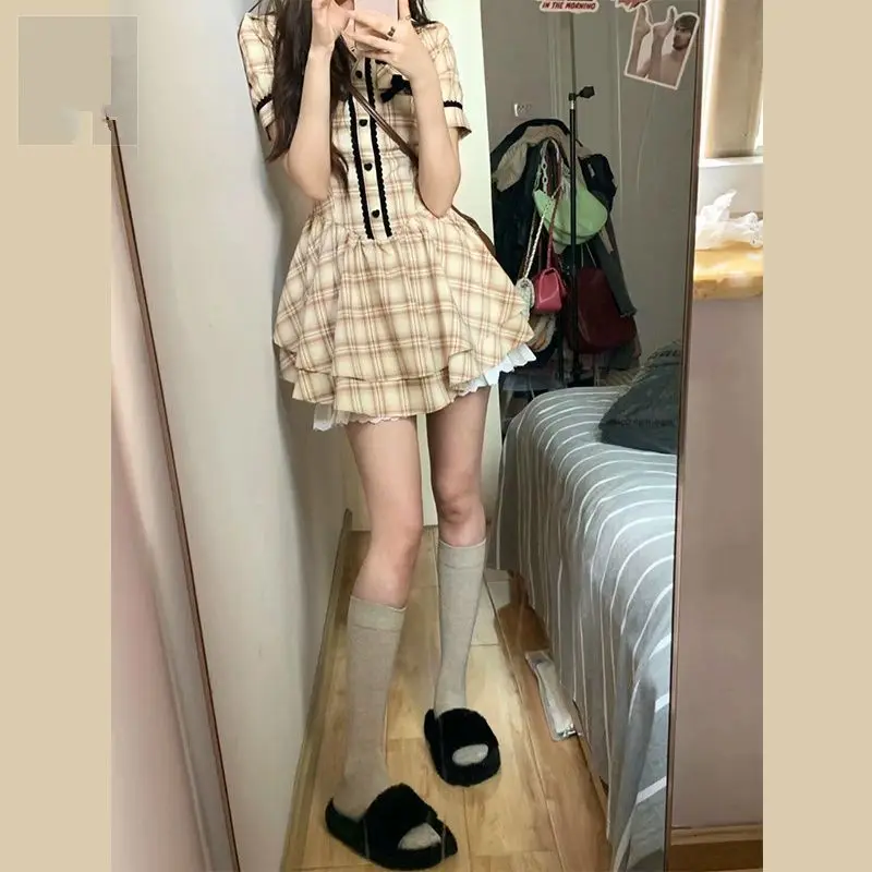 فستان فتاة حلو وحار لربيع وصيف، مع نمط مدرسي متخصص وخصر محكم، فستان منتفخ #2