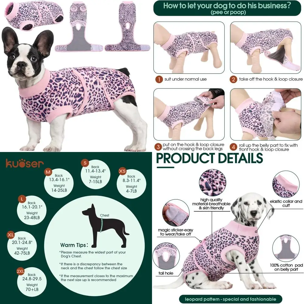 بدلة جراحة الكلاب من Kuoser، بدلة مريحة لاستعادة الكلاب، قطعة واحدة للكلاب للجراحة، ملابس واقية بعد التشغيل، طوق إلكتروني ناعم Alte