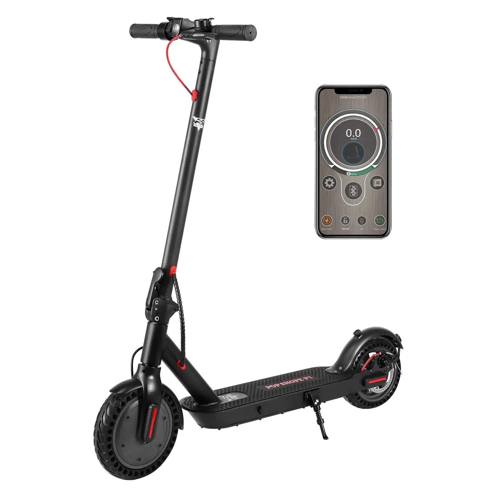 Pop Shope P1 Scooter Eléctrico Plegable para Adultos, Patin Electrico con Motor de 400 W de Potencia Máxima, Velocidad Máxima de 25KM/H, 18km con Una Carga Completa, Aplicación Bluetooth