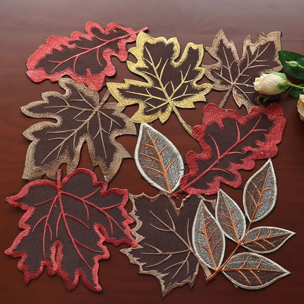 Rustic Maple Leaf Embroidered Table Runner Multicolor Leaf Pattern Dinner Mat Hollow Tabletop Placemat Farmhouse Dining