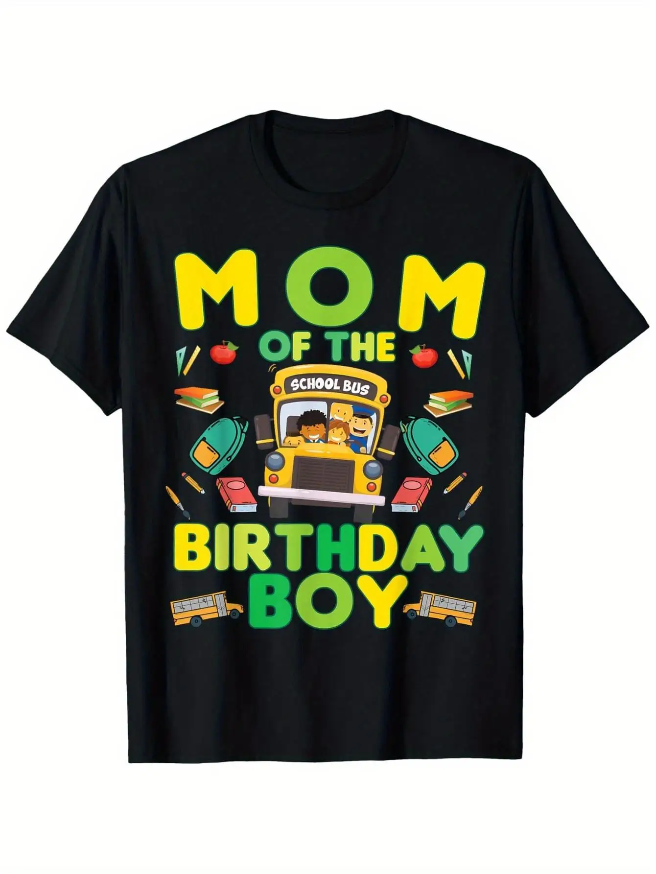 

Birthday boy's mom's school bus T-shirt, men's outdoor sports T-shirt, 100% cotton, popular holiday gift, creative and humorous