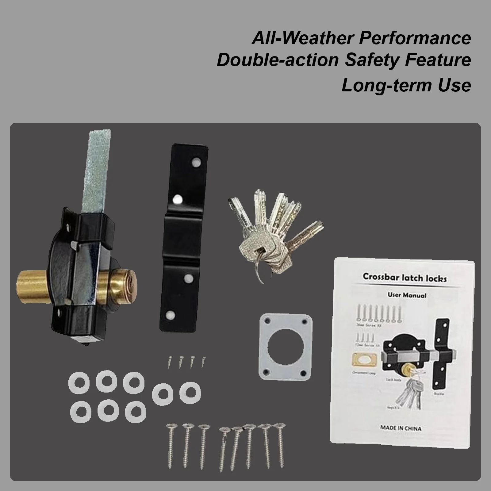 

Lock For Barn Door Double-Sided Sheds Lock Sliding Door Latch With 5 Keys For Exterior Interior Backyard Shed RV Fence Gate