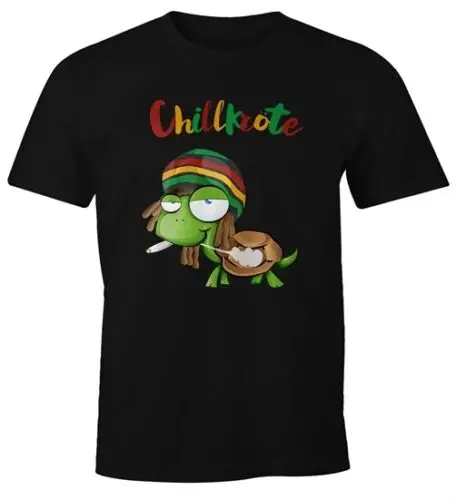 Herren T-Shirt Chillkröte Schildkröte Rastafrisur Joint Comic Stil Fun-Shirt