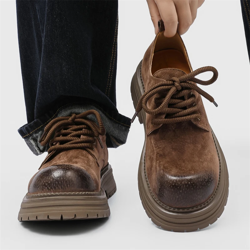 

Casual Fashionable Men's Shoes Thick Bottom Versatile Leisure Work Shoes round Toe Low Top Anti-Slip Rubber Outsole