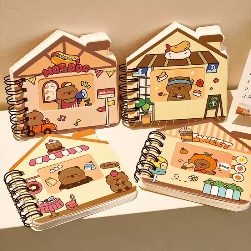 귀여운 집 모양의 카피바라 창문 스파이럴 노트북