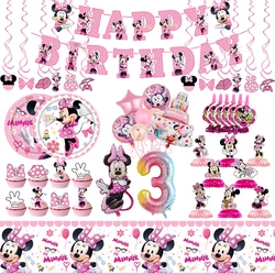 Minnie Mouse Birthday Party Decorações, Louça Set, Balões Rosa, Bandeira, Caixa de doces, Favores Kids, Conjunto completo