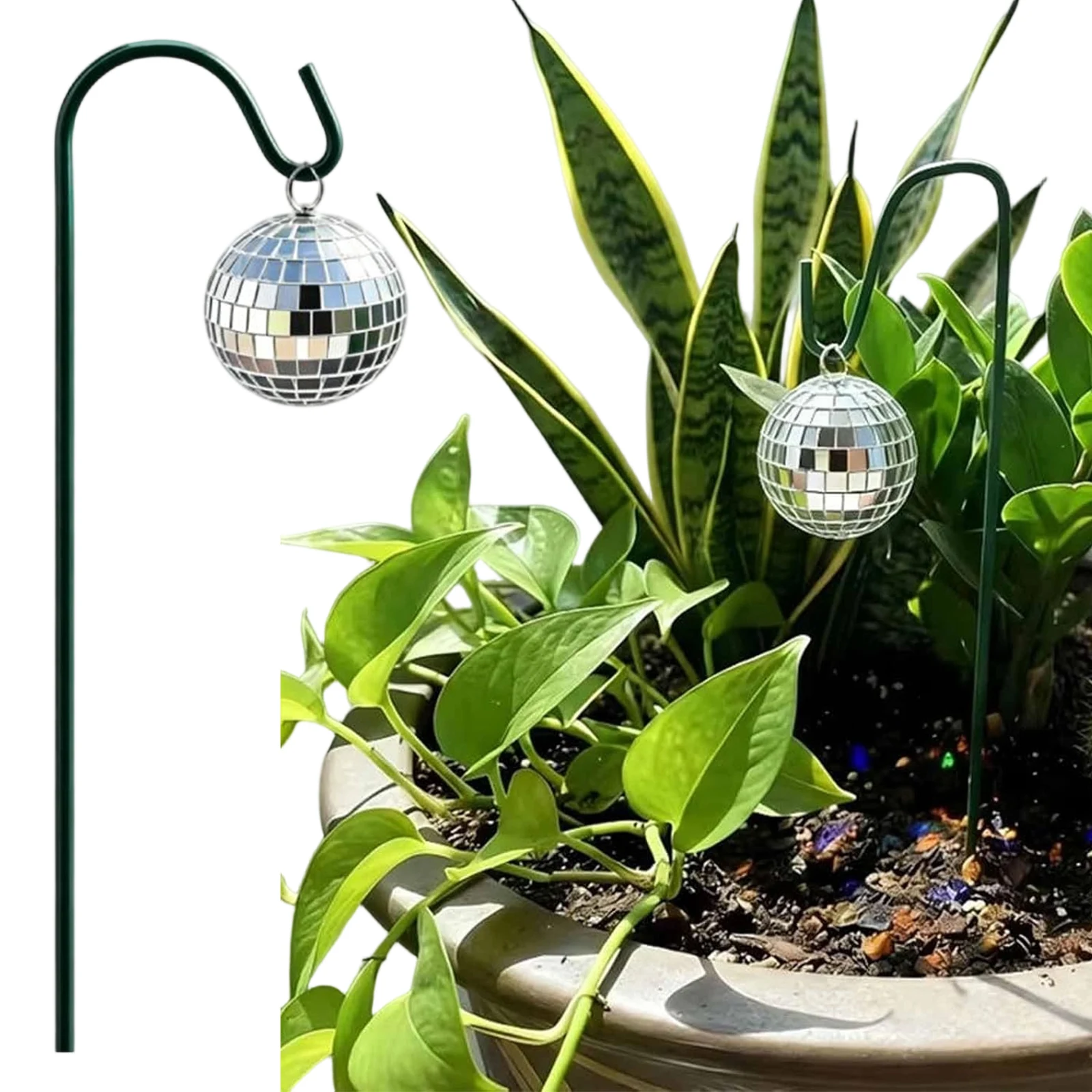 Outdoor Mini Mirror Disco Ball Garden Stake Silver Reflective Waterproof Glitter Yard Lawn Patio Pathway Planter Decor
