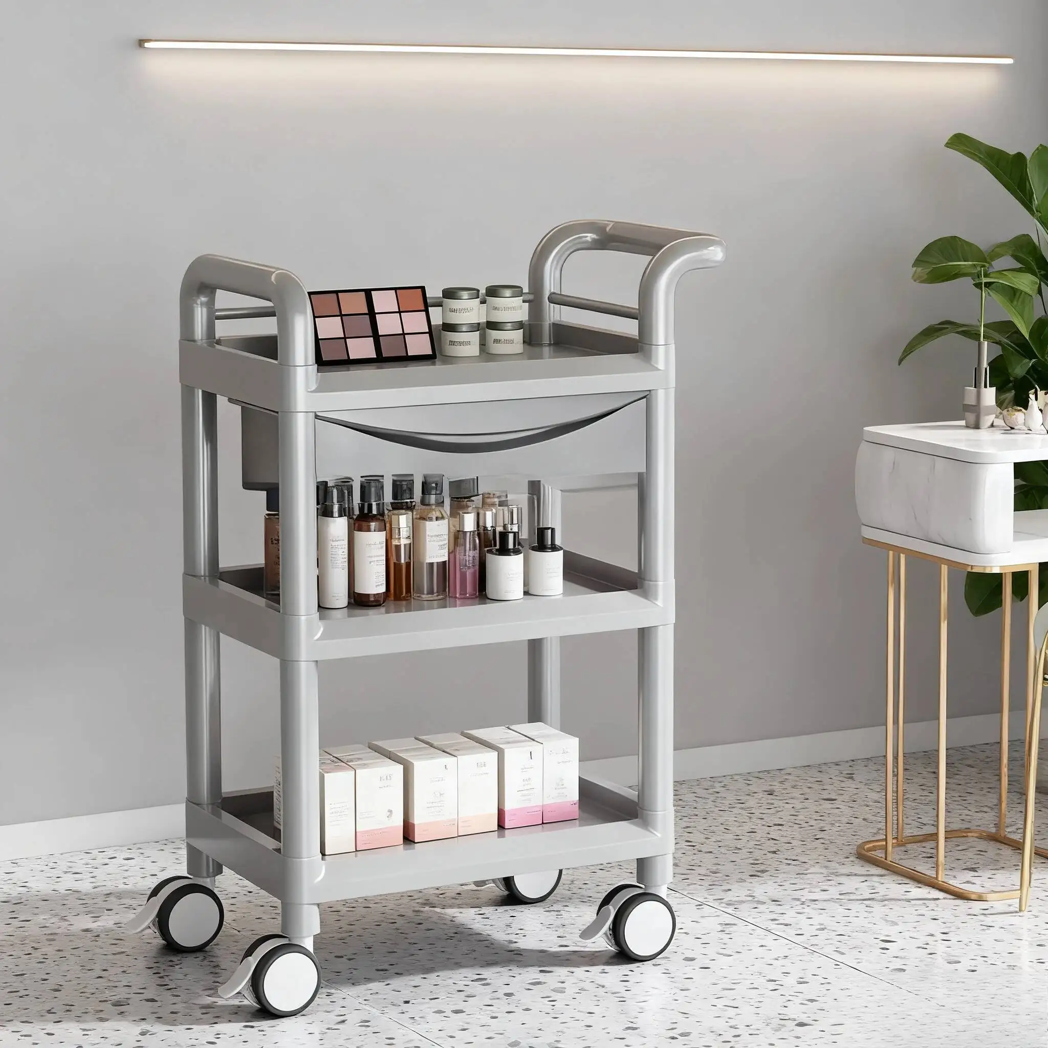 Wheels Beauty Salon Trolly Aesthetic Trolleys With Ruedss Hair Trolley 2-tier Auxiliary Car Make Up Furniture Professional Bar