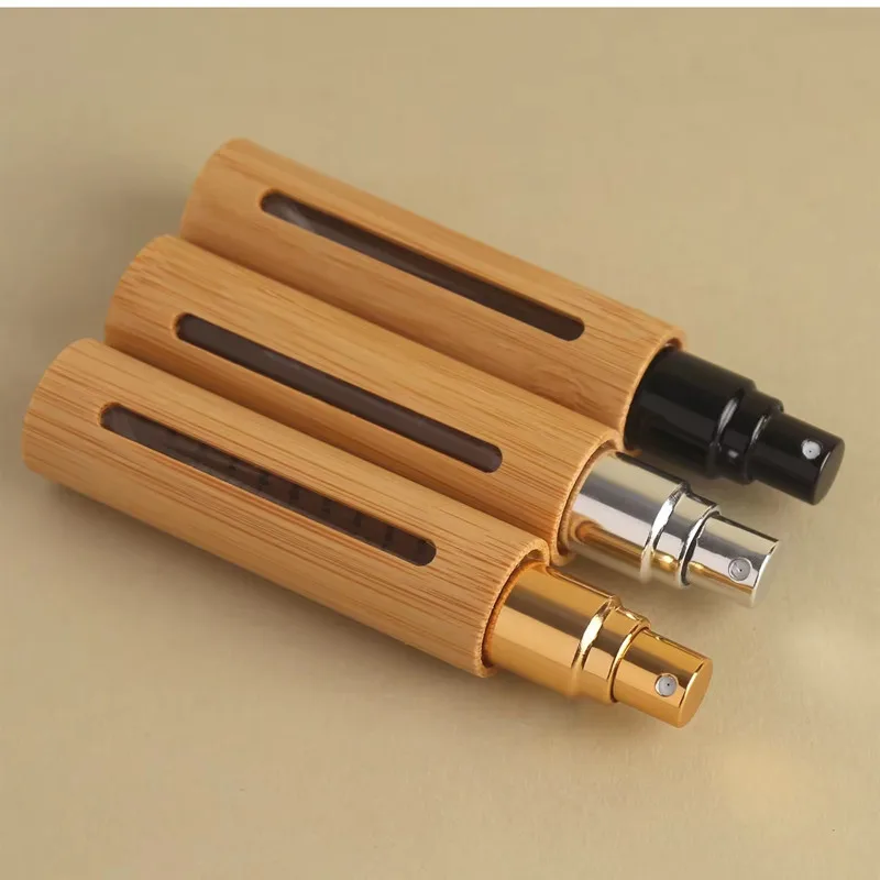 200pcs Luxury 10ml Natural Bamboo Covered Perfume Mist Spray Glass Bottle Refillable for Cosmetic Sub-Bottling