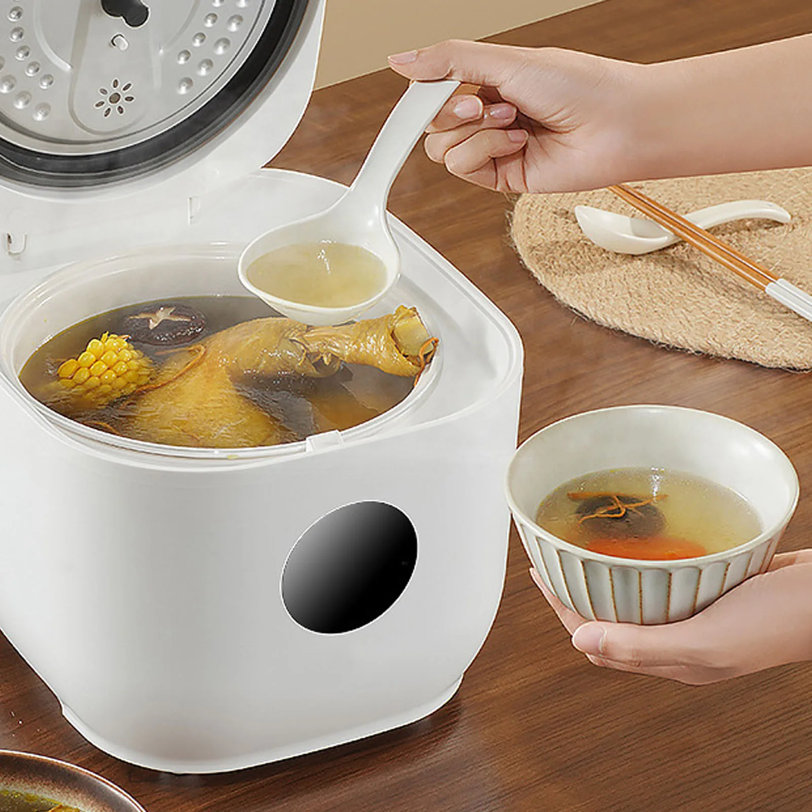 

500 Вт, 3 л, электрическая мини-рисоварка с антипригарным покрытием, многофункциональная с 24-часовым таймером, предустановленная функция сохранения тепла, корзина для приготовления на пару, измерение