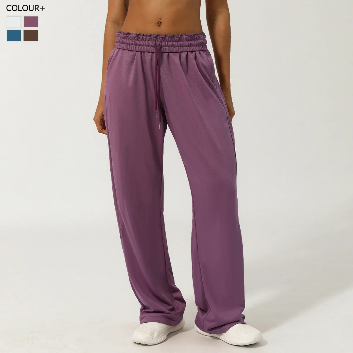 

Women Solid Color Sweatpants Drawstring Waist Pocket Running Yoga Pants Loose Wide Leg Casual Sports Trousers Workout Clothes