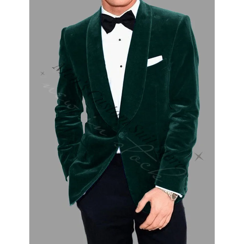 メンズカジュアルベルベットブレザージャケット、ブルーシャワンラペルスーツ、レギュラー、カスタムフィット、単色、ワンボタン、メンズパーティー、ファッション