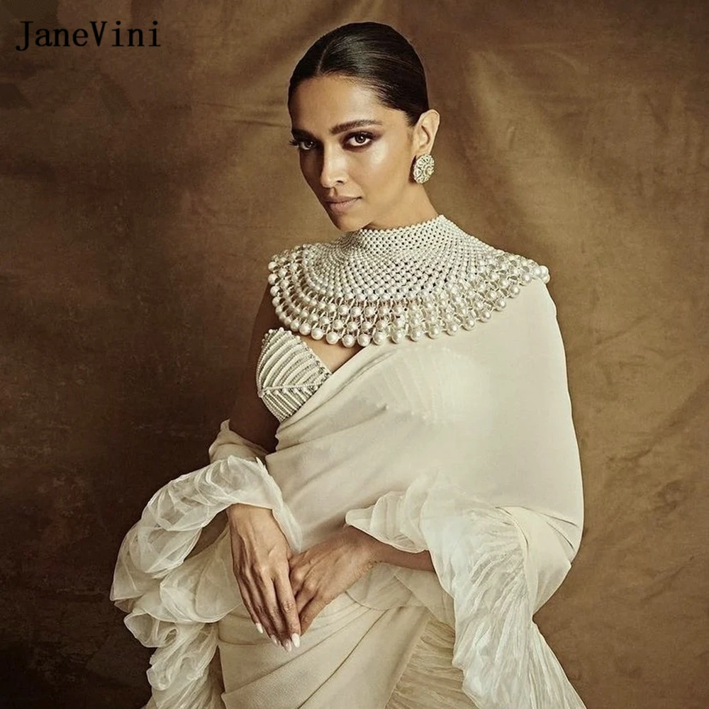 

JaneVini Vintage Dubai Arabia Bridal Shoulder Necklace Fashion Body Chain Pearls Beaded Women Layered Choker Wedding Accessories