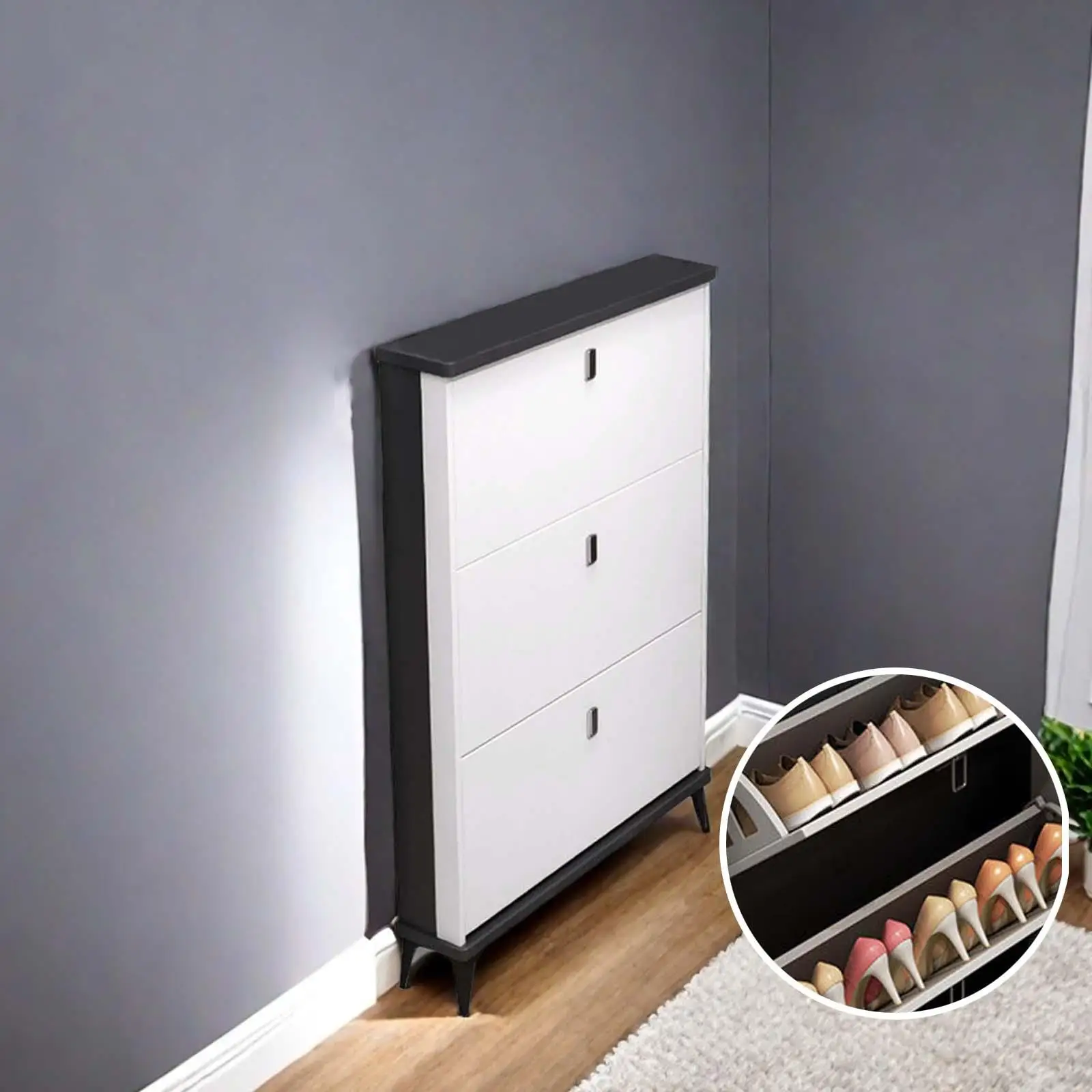 Shoe Organizer Shoe Storage Cabinet with 3 Flip Drawers, Slim Hidden Shoe Rack Shoe Cabinet for Entryway, Apartment, Bedroom