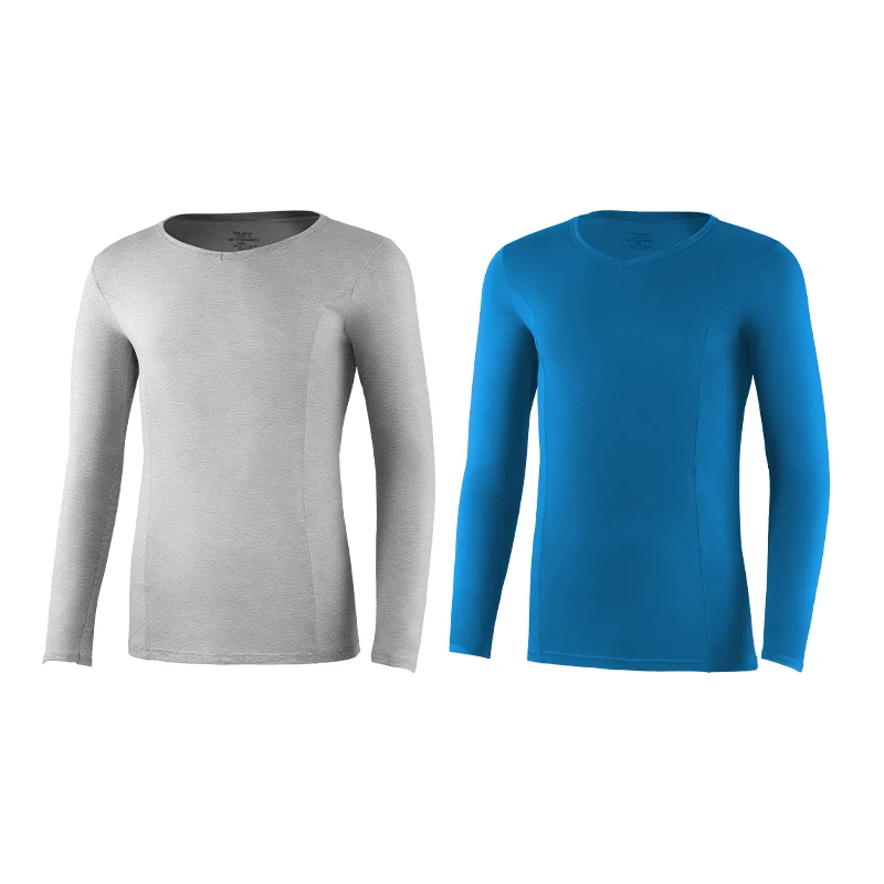طقم ملابس داخلية حرارية للرجال مكون من قطعتين من سترة طويلة من القطن الضيق ورقبة منخفضة ورقبة على شكل حرف V وقميص أساسي