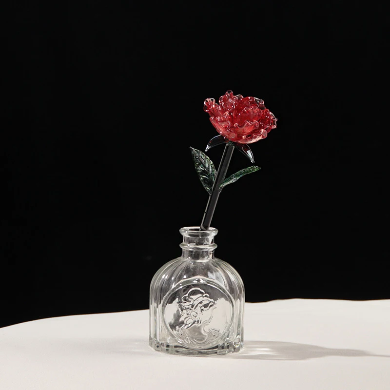 Glass Rose Flower Glass Flower with Green Leaves for Wedding Anniversary/Wife, Romantic Forever Valentine's Gifts for Her