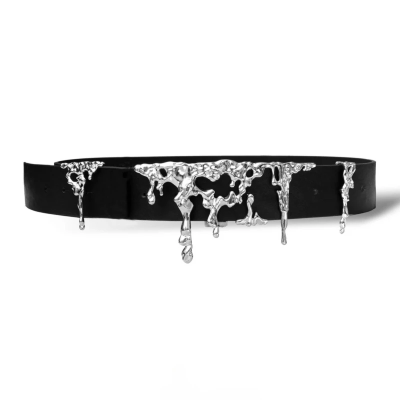 European And American Embossed Mobile Silver Metal Belt Women's Fashionable Hundred Coat Belt Dark Spice Jeans Embellished Belt