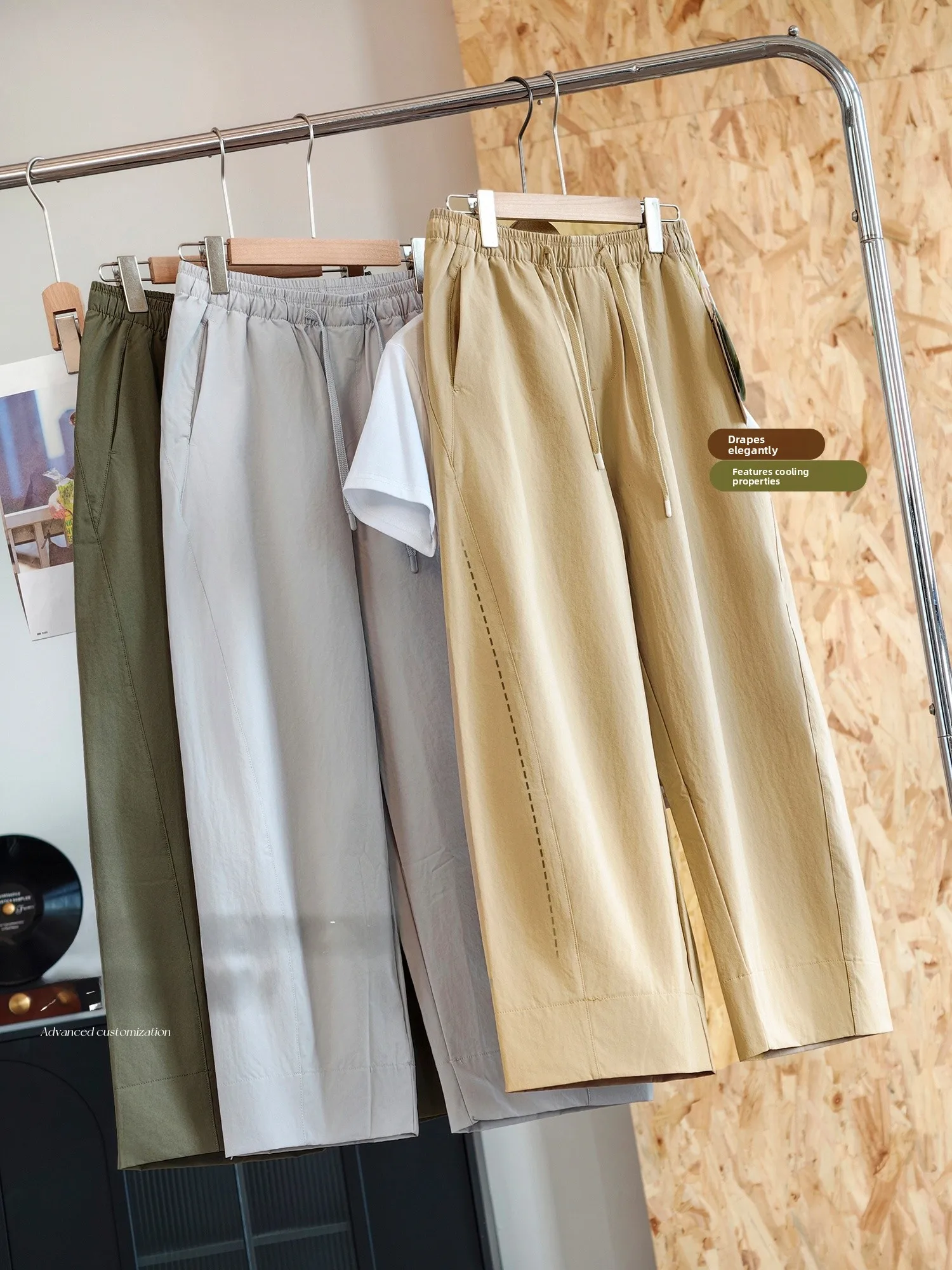 Aloes Vera Casual Pants Anti-Wrinkle Drapey Knife- Design Polyester Fiber Ladies Summer Fashion Loose Elastic Waist