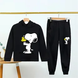 Disney Snoopy Fall Kids Street Fashion Boys Girls Sports pullover + Sweatpants Outdoor Sports 2 piece set ages 3-14