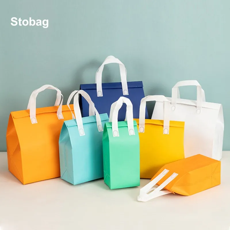 StoBag 10pcs Non-woven Tote Bags Insulation Portable Fabric Food Cake Drinks Packaging Keep Warm Cold Delivery Reusable Pouches