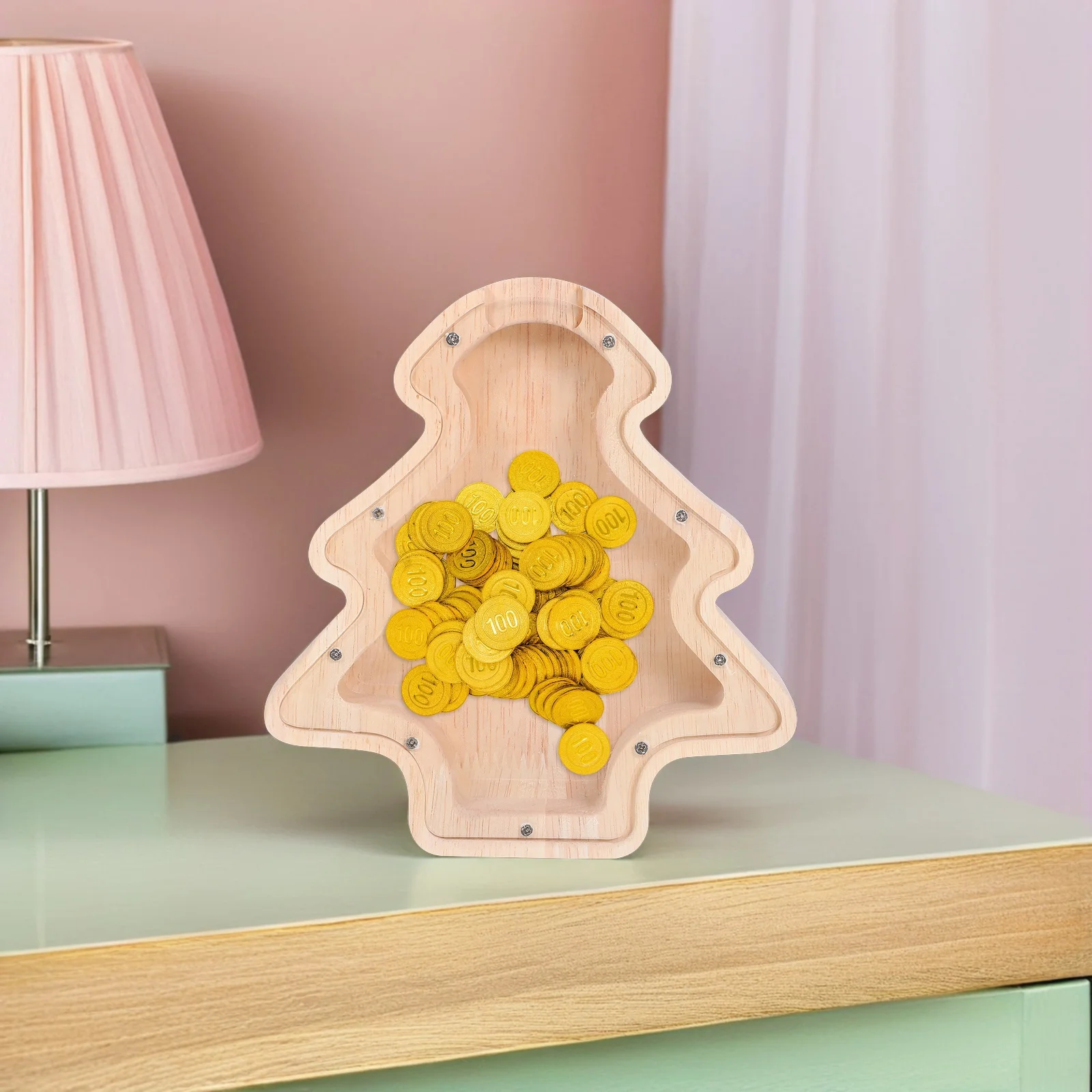 2 pçs de madeira árvore de natal moeda banco criativo crianças caixa de dinheiro poupança frasco inquebrável titular de dinheiro para caixa de poupança de férias