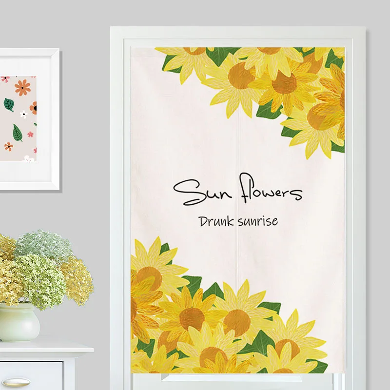 Sunflower Door Curtain Yellow Flower Doorway Curtain Kitchen Bedroom Partition Curtain Living Room Entrance Hanging Half-Curtain