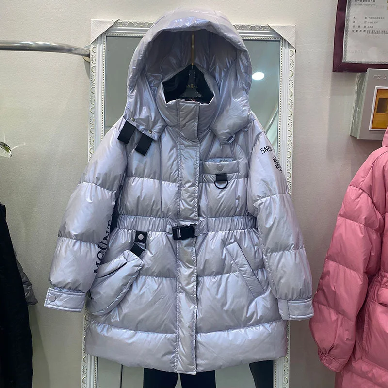 Imagem -03 - Mulheres Inverno à Prova Impermeável Água 2023 90 Pato Branco para Baixo Cabolsa Grosso Quente Parkas Feminino com Capuz Faixa Fina Amarrar Brilhante Neve Cabolsa