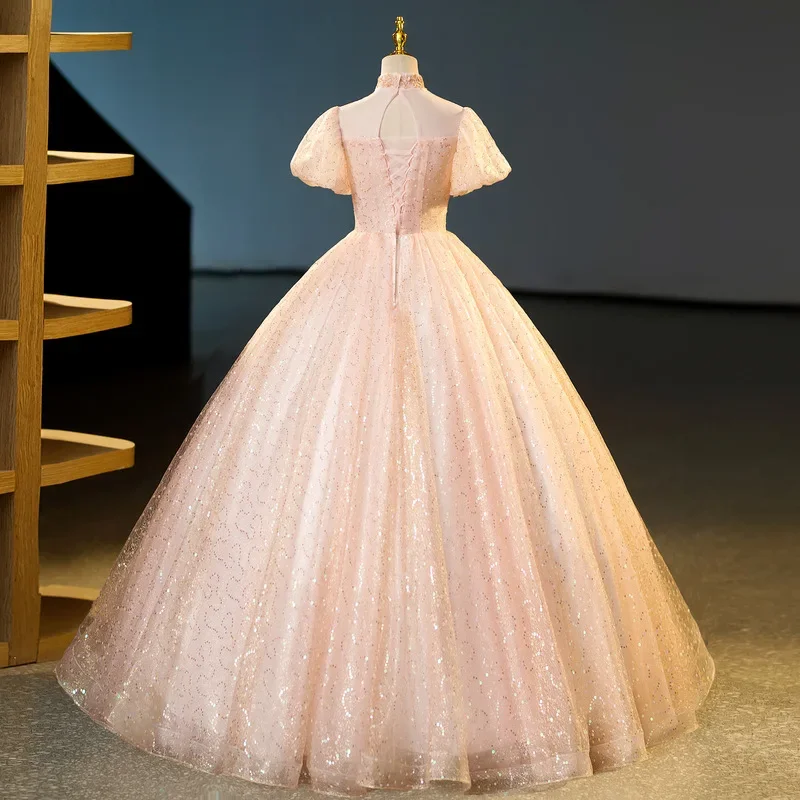 2026 New Women's Round-Neck Embroidered Ball Gown Evening Dress Fashion Slimming Sweet High-Quality Long Flared Skirt